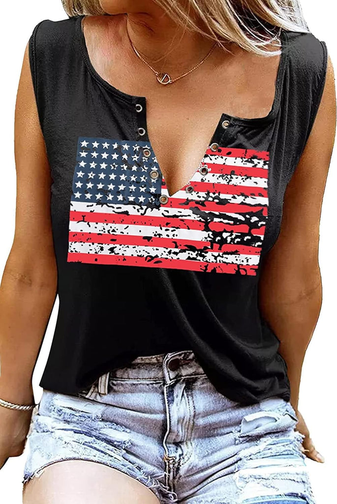 American Flag Print Tank Tops Women USA Stars Stripes Patriotic T Shirt Summer Loose Vest Tees