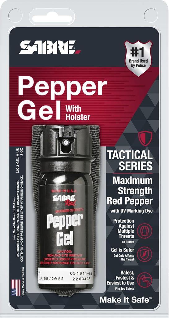 Tactical Pepper Gel with Belt Holster for Easy Carry, Maximum Police Strength OC Spray, Quick Access Fast Flip Top Safety, Tactical Design for Security Professionals, 1.8 Fl Oz