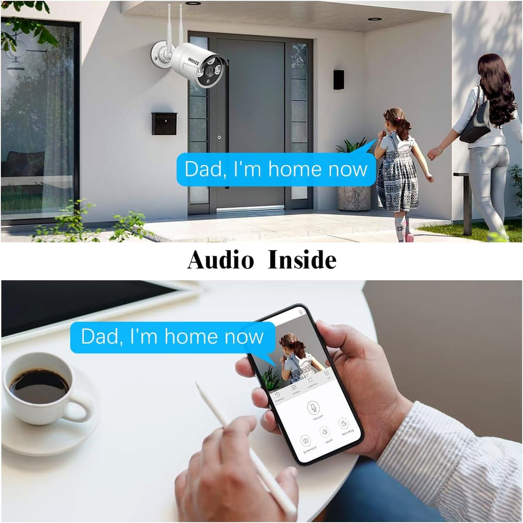 (All-In-One Monitor) 2-Antennas Enchance Outdoor Security Camera System Wireless with Monitor Wifi Home Surveillance System 3.0MP Video Surveillance