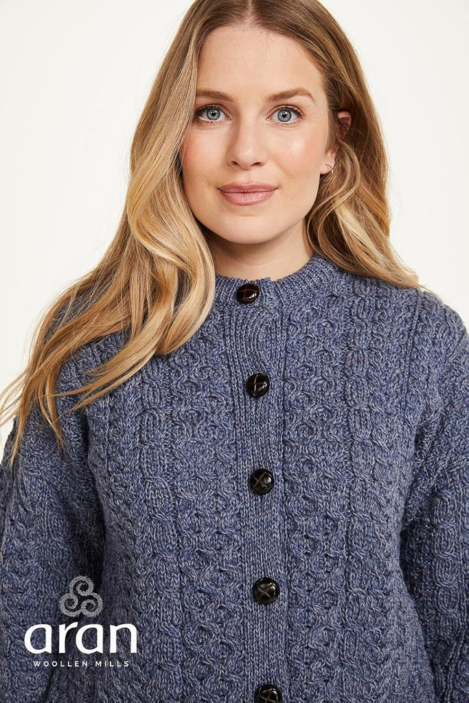 Achill Island Aran Cardigan for Women, 100% Merino Wool, Authentic Irish Knit Cardigan, Made in Ireland