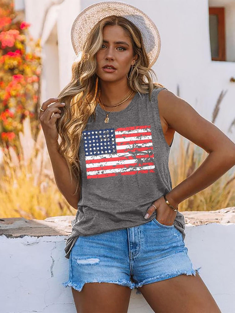 American Flag Print Tank Tops Women USA Stars Stripes Patriotic T Shirt Summer Loose Vest Tees