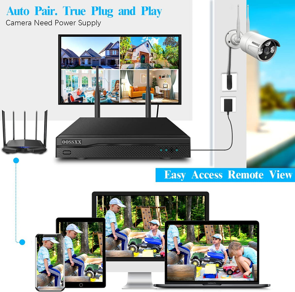 (All-In-One Monitor) 2-Antennas Enchance Outdoor Security Camera System Wireless with Monitor Wifi Home Surveillance System 3.0MP Video Surveillance