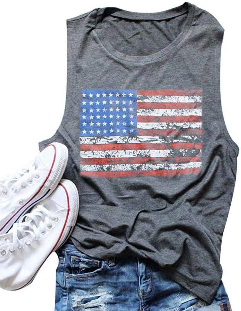 American Flag Print Tank Tops Women USA Stars Stripes Patriotic T Shirt Summer Loose Vest Tees