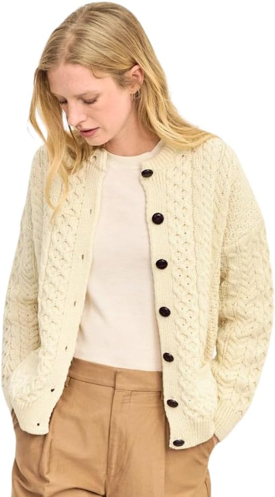 Achill Island Aran Cardigan for Women, 100% Merino Wool, Authentic Irish Knit Cardigan, Made in Ireland