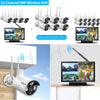 (All-In-One Monitor) 2-Antennas Enchance Outdoor Security Camera System Wireless with Monitor Wifi Home Surveillance System 3.0MP Video Surveillance