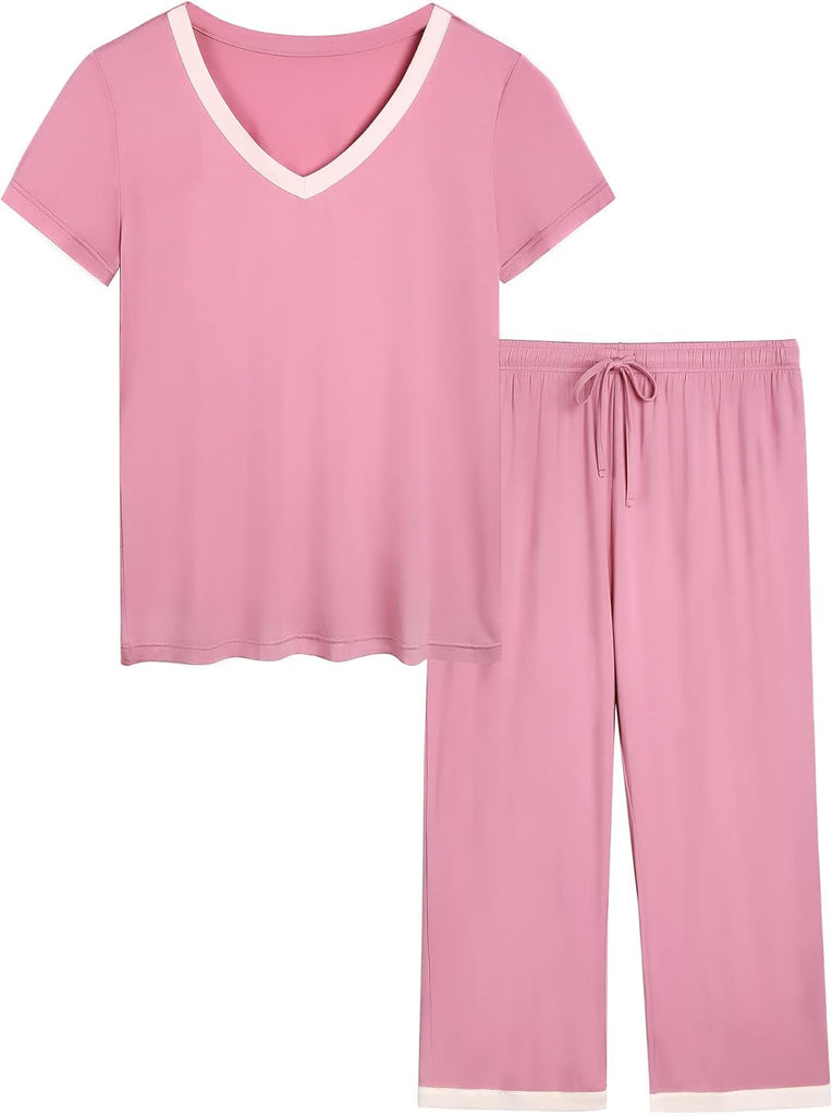 Cooling Pajamas Set Bamboo Viscose Pjs Ultra Soft Short Sleeve Womens Sleepwear S-XXL