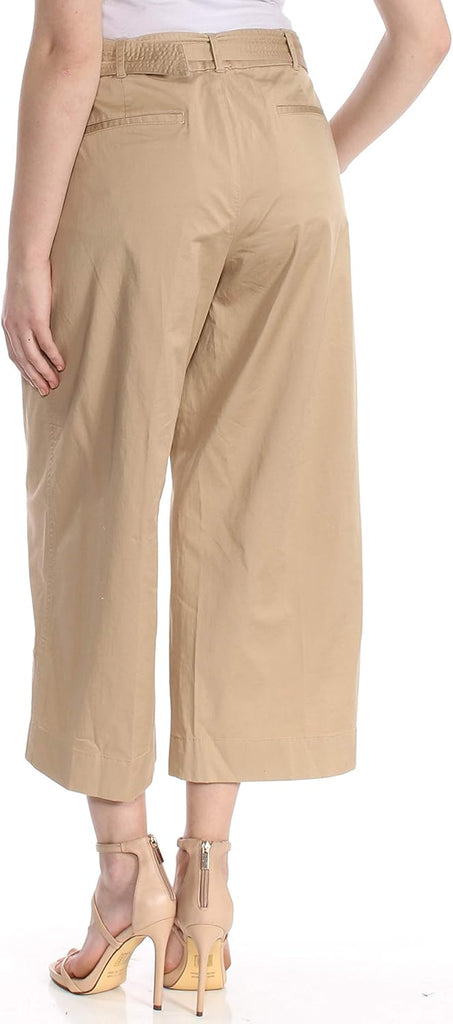 LAUREN  Womens Brienda Twill Cropped Wide Leg Pants Tan 8