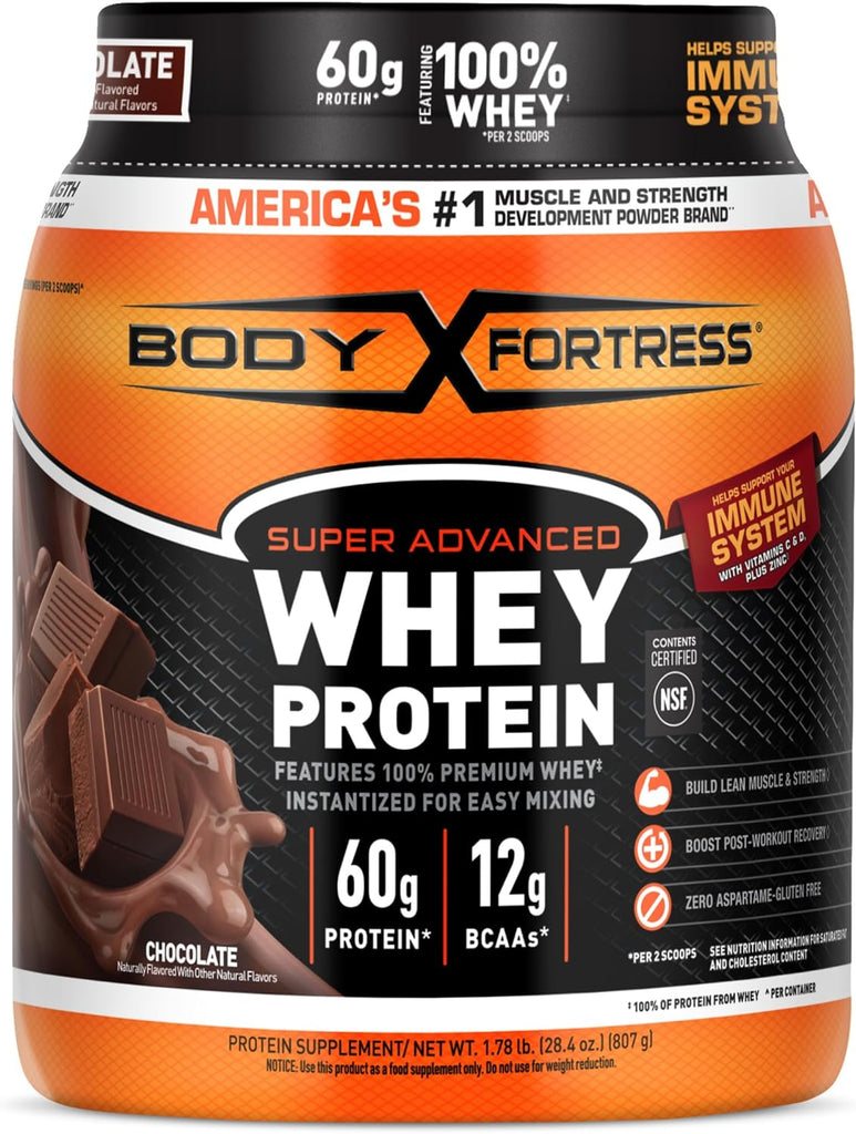 Super Advanced Whey Protein Powder, Chocolate, Immune Support (1), Vitamins C & D plus Zinc, 1.78 Lbs (Packaging May Vary)