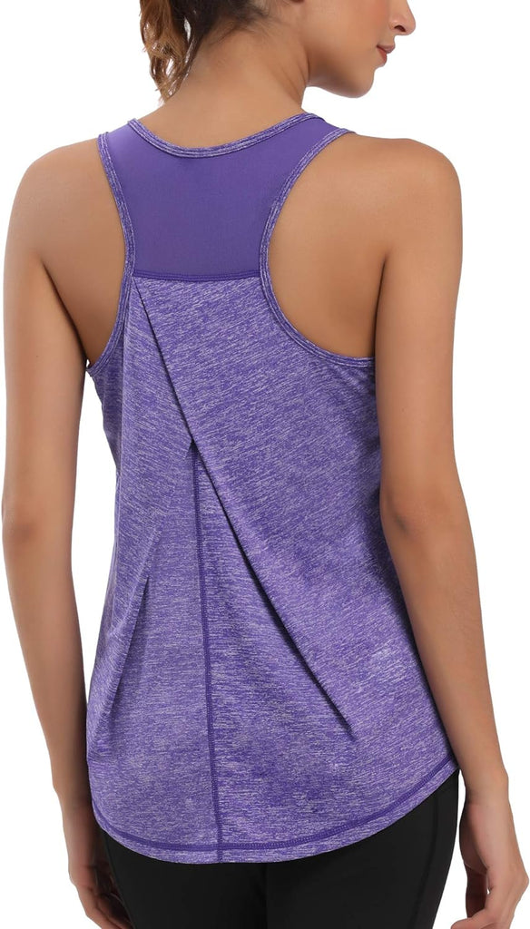 Womens Workout Tops for Women Racerback Tank Tops Mesh Yoga Shirts Athletic Running Tank Tops Sleeveless Gym Clothes