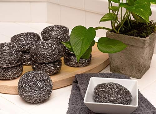 Stainless Steel Sponges Scourer Set with Handle 40 gram - Pack of 12 - Large Stainless Steel Scrubbers - Metal Scouring Pads - Kitchen Cleaning Tool