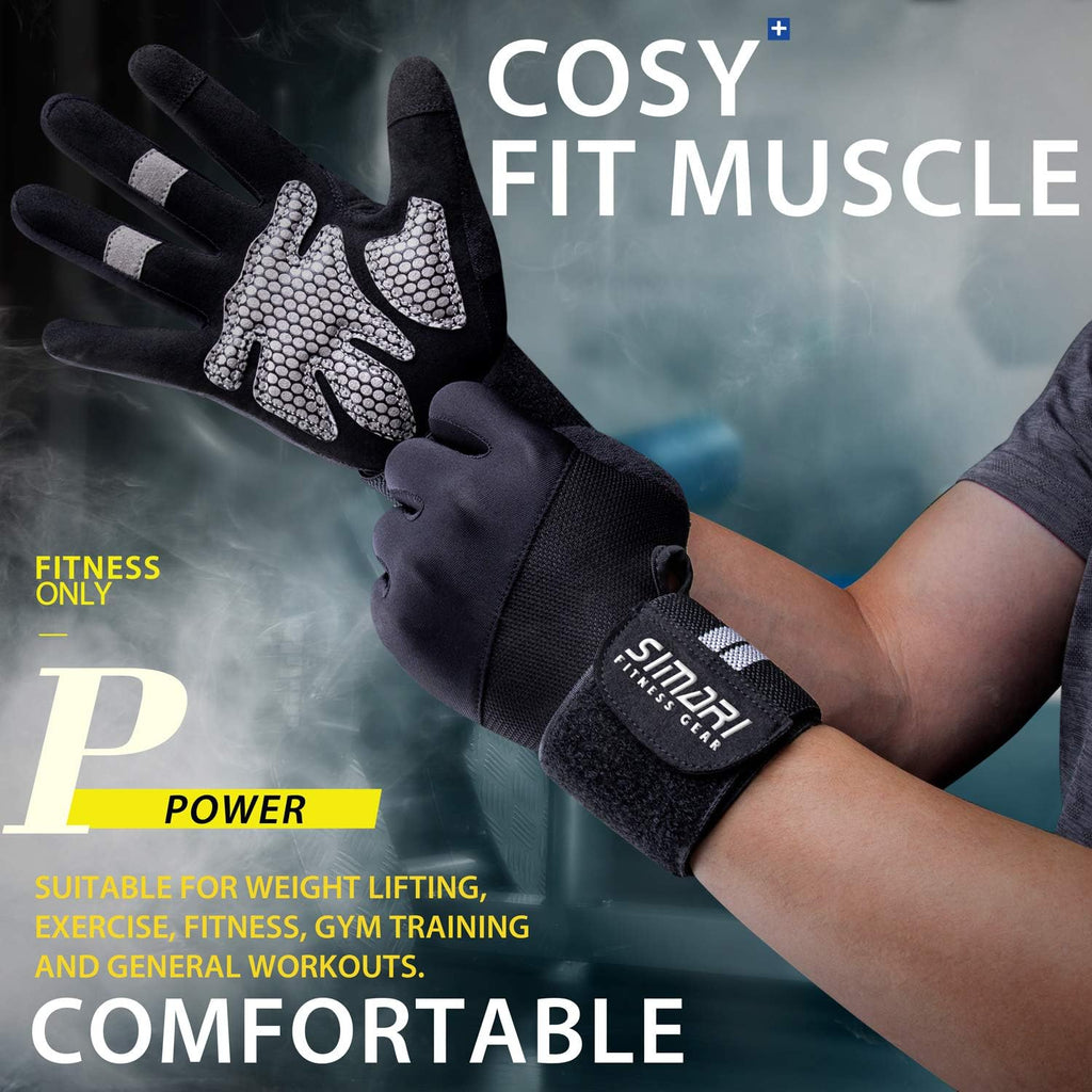 Weight Lifting Workout Gym Gloves Full Finger with Wrist Wrap Support for Men Women, Full Palm Protection, for Lifting, Weightlifting, Training, Fitness, Hanging, Pull Ups