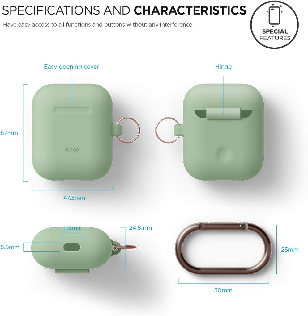 Silicone Case with Keychain Compatible with Apple Airpods Case 1 & 2, Front LED Visible, Supports Wireless Charging, Protective Silicone [Pastel Green]