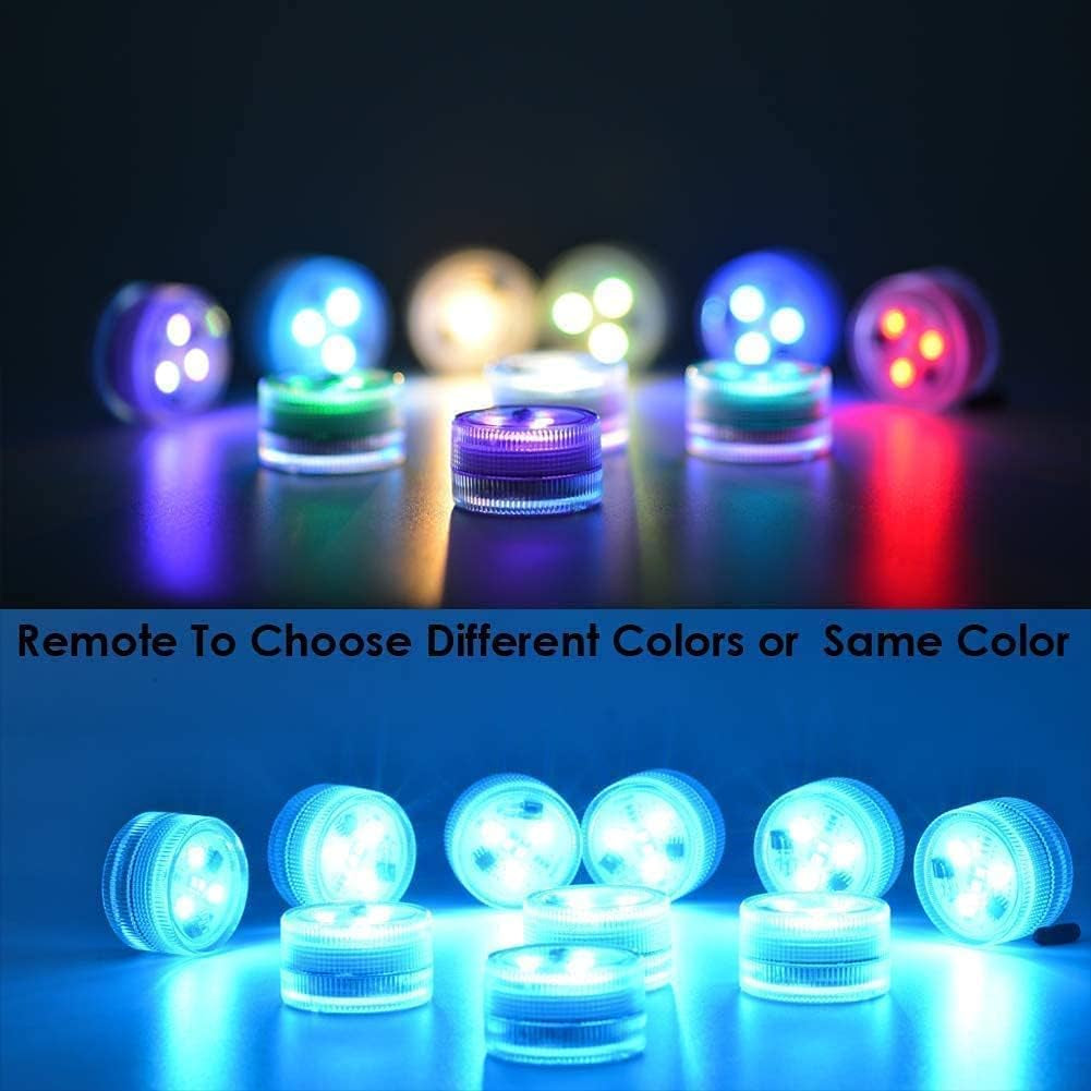 Mini Submersible LED Lights with Remote Control - Small Tea Lights Underwater Lights Battery Powered Flameless LED Accent Light for Party Event Vase Fishtank Hot Tub