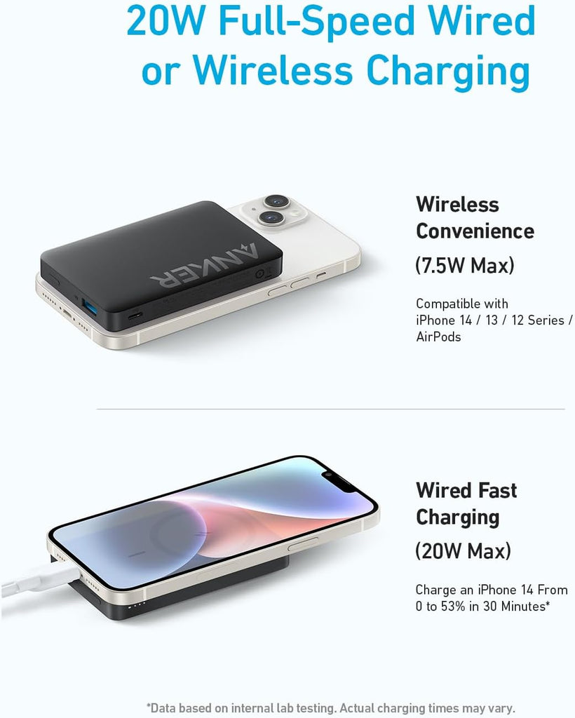 Anker Magnetic Power Bank 10,000mAh, Wireless Portable Charger, 20W Fast Charging Battery Pack with USB-C, Magsafe-Compatible with Magsafe,iPhone 15/15 Plus/15 Pro/15 Pro Max, iPhone 14/13/12 Series