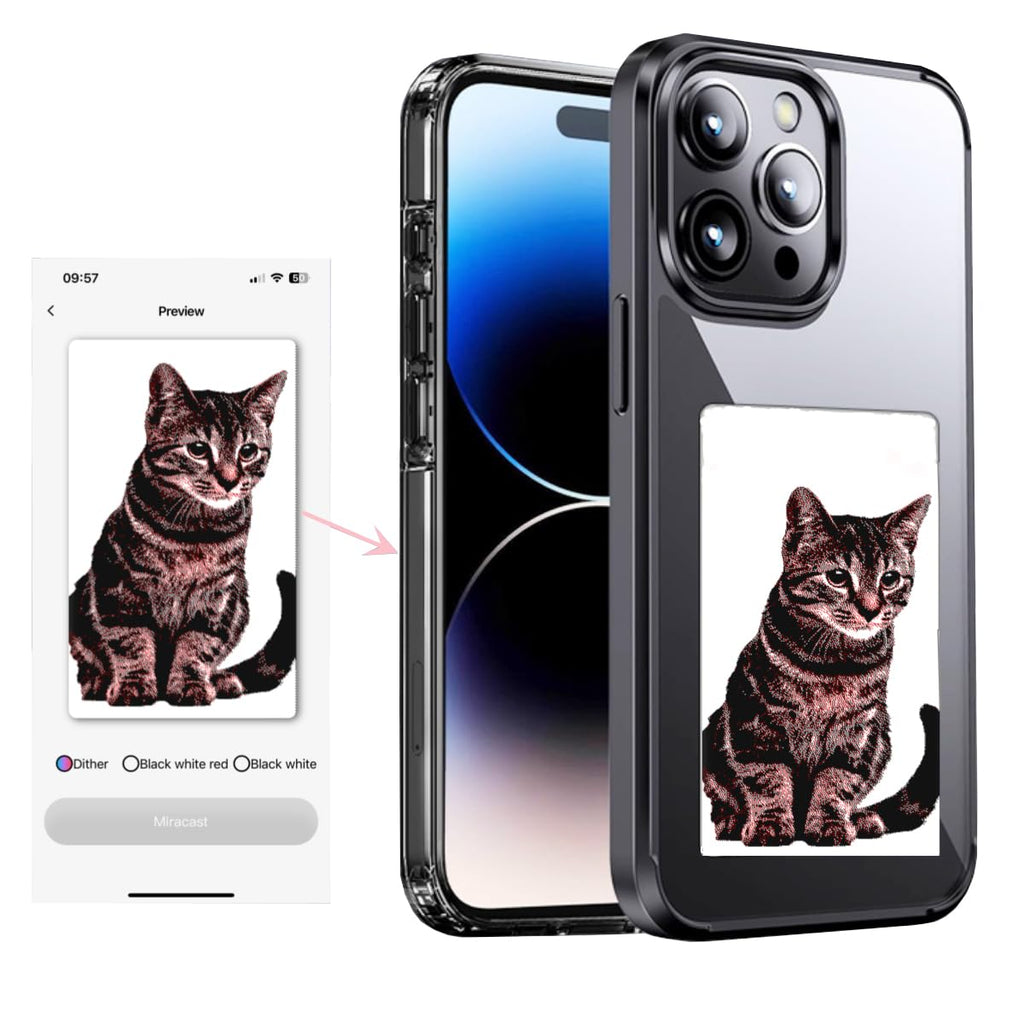 Ink Screen Protective Smart Phone Case Compatible with iPhone 14 PRO Max,NFC Transmission,Long-Lasting Imaging Display,Black