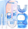 Ultrasonic Kid's U-Shaped Electric Toothbrush, IPX7 Waterproof, Five Cleaning Modes, 60S Smart Reminder (Blue Ages 6-12)