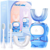 Ultrasonic Kid's U-Shaped Electric Toothbrush, IPX7 Waterproof, Five Cleaning Modes, 60S Smart Reminder (Blue Ages 6-12)