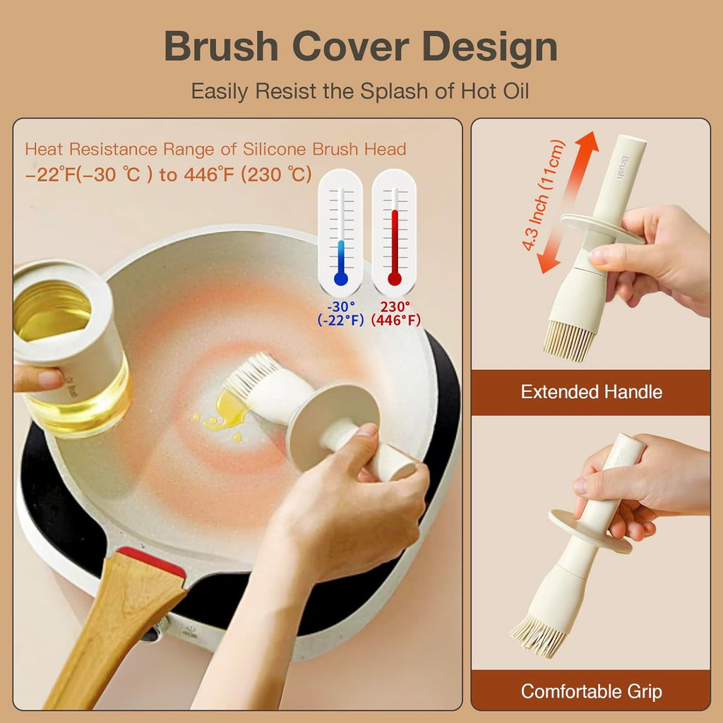 Oil Dispenser Bottle with Heat Resistant Brush, Glass Oil Dispenser for Kitchen, Oil Container with Silicone Basting & Pastry Brush for Cooking BBQ Vinegar Sauce Grill Frying(Creamy White)