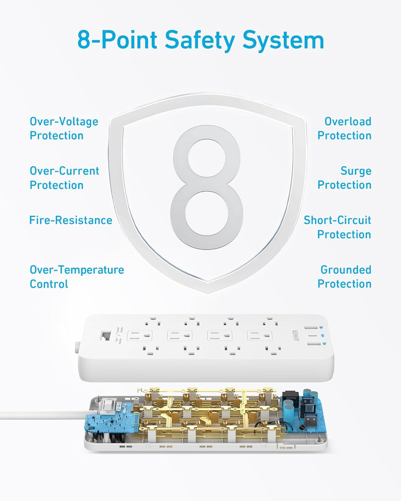 Surge Protector Power Strip (2100J), Anker 12 Outlets with 1 USB C and 2 USB Ports for iPhone