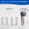 4 in 1 Travel Dispenser - Refillable Travel Container with 4 Liquid Dispenser for Toiletries, Shampoo, Lotion, Gel, Body Wash, Makeup - TSA Approved, Leak Proof, Bonus Pouch Bag, Labels (Gray)