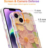 Case for iPhone 15 Pro Max, Colorful Retro Oil Painting Printed Flower Laser Glossy Pattern Cute Curly Wave Edge Exquisite Phone Cover Stylish Durable TPU Protective Case for Girls Women-Green