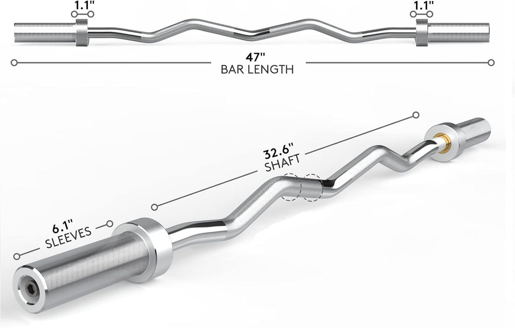 47" Olympic EZ Curl Barbell Bar for 2-Inch Weight Plates for Weight Lifting Bicep Curl, 2 Spring Collars Included (28MM Shaft Diameter)