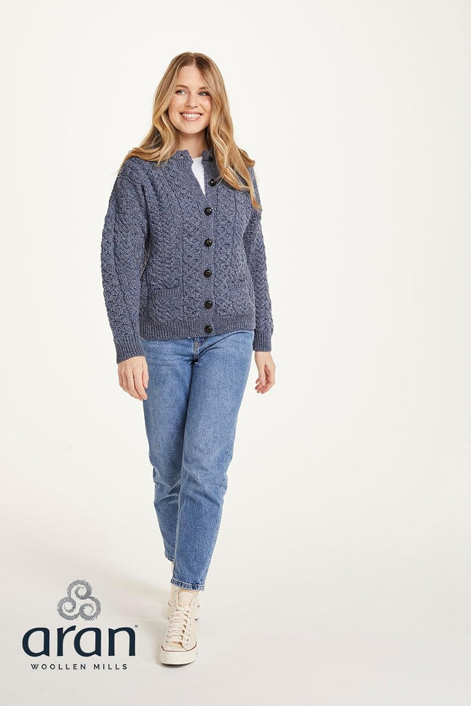 Achill Island Aran Cardigan for Women, 100% Merino Wool, Authentic Irish Knit Cardigan, Made in Ireland