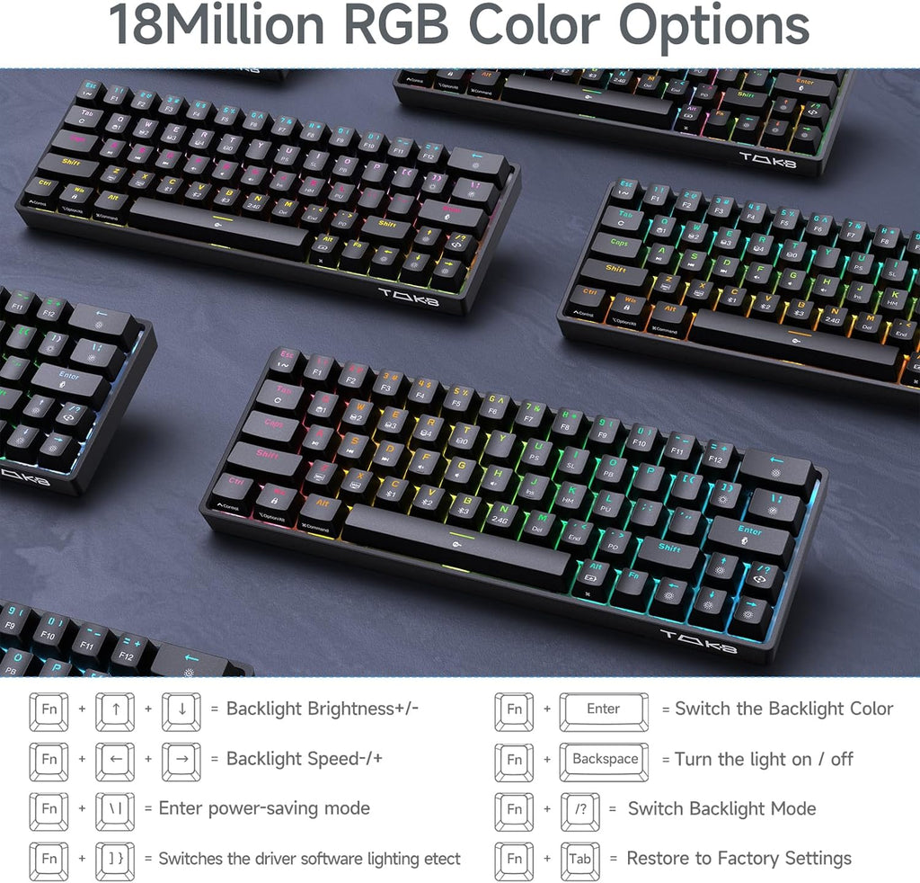 T63 60% Wireless Mechanical Gaming Keyboard | Bluetooth/2.4G/Wired Keyboard | RGB Backlit Compact 63 Keys Mini Office Keyboard | with Blue Switch | for Windows Laptop PC Gamer Typist-Black