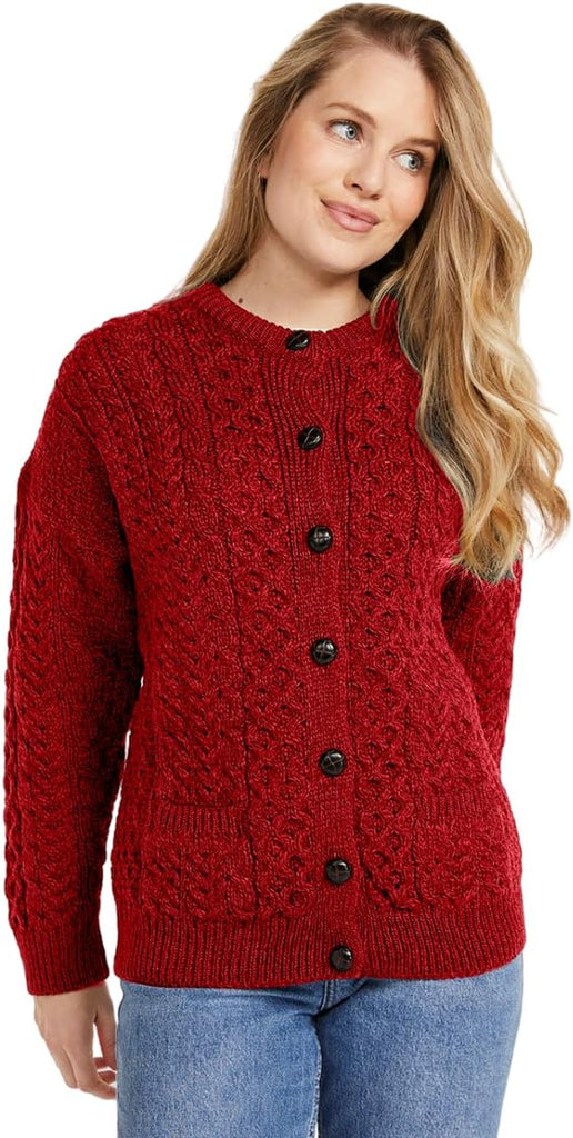 Achill Island Aran Cardigan for Women, 100% Merino Wool, Authentic Irish Knit Cardigan, Made in Ireland