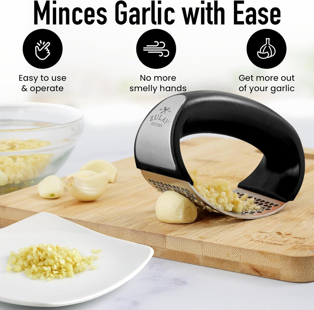 Stainless Steel Garlic Press Rocker Set - Premium Garlic Mincer Garlic Crusher