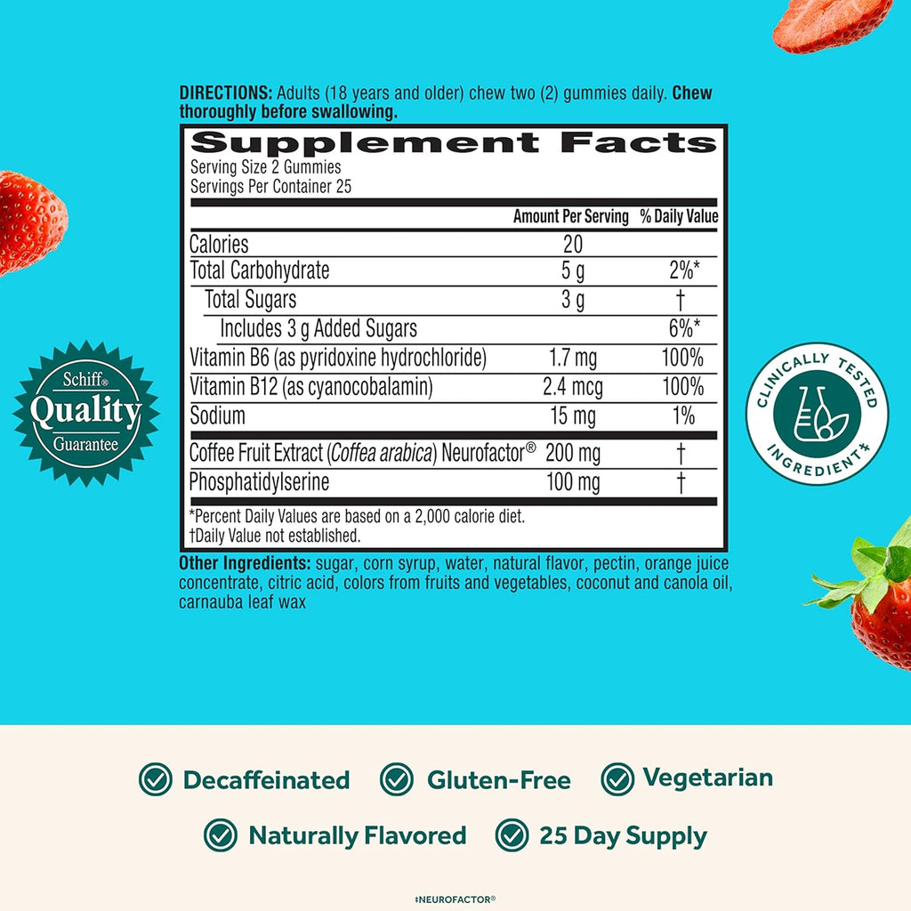 NEURIVA Plus Brain Supplement for Memory,Focus & Concentration+Cognitive Function with Vitamins B6 & B12 and Clinically Tested Nootropics Phosphatidylserine and Neurofactor,50ct Strawberry Gummies