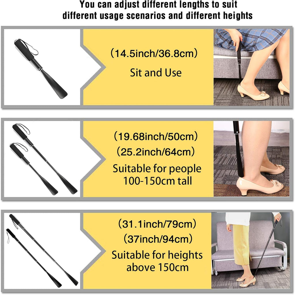 Shoe Horn Long Handle,14.5"-37" Retractable | Aluminum Shoe Horn