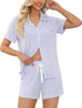 Womens Pajamas Set Short Sleeve Sleepwear Button down Nightwear Shorts Soft Pj Sets S-XXL