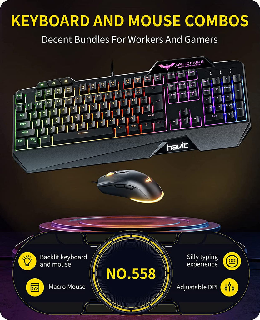 Gaming Keyboard and Mouse Combo, Backlit Computer Keyboards and RGB Gaming Mouse, Gaming Accessories 104 Keys PC Gaming Keyboard with DPI 4800 Mouse for Gamer, Black