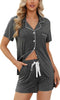 Womens Pajamas Set Short Sleeve Sleepwear Button down Nightwear Shorts Soft Pj Sets S-XXL