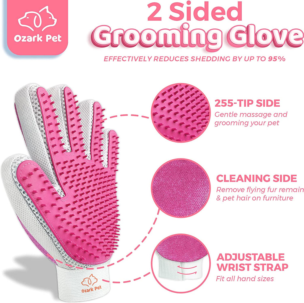 Dog Brush and Cat Brush-With Deshedding Brush, Dog Dematting Tools and 2 Side Shedding Brush Glove, Reduce Shedding up to 95%, for Short to Long Hair, Small to Medium Breeds by  (Pink Small)