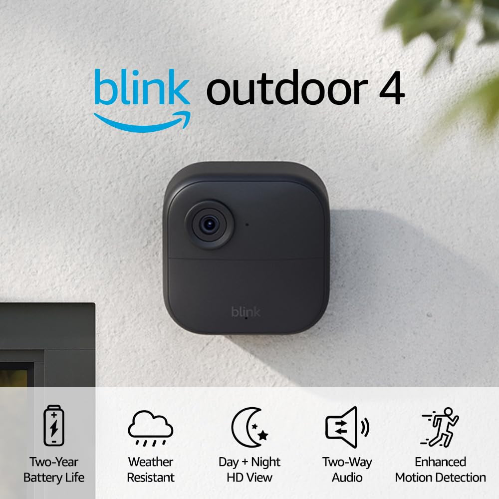 Outdoor 4 (4Th Gen) – Wire-Free Smart Security Camera, Two-Year Battery Life, Two-Way Audio, HD Live View, Enhanced Motion Detection, Works with Alexa – 3 Camera System