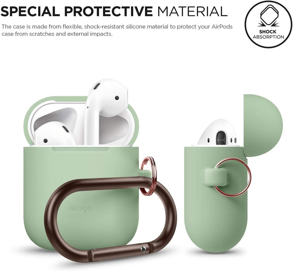 Silicone Case with Keychain Compatible with Apple Airpods Case 1 & 2, Front LED Visible, Supports Wireless Charging, Protective Silicone [Pastel Green]