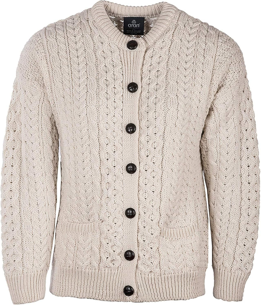 Achill Island Aran Cardigan for Women, 100% Merino Wool, Authentic Irish Knit Cardigan, Made in Ireland