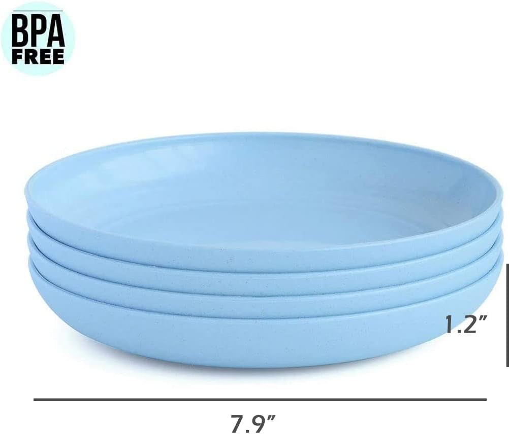 Wheat Straw Plates Plastic Plates Reusable 8 Inch - Microwave Safe Plates for Kitchen, Unbreakable Plates for Outdoor, BPA Free