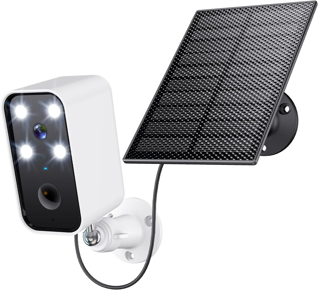 Solar Security Cameras Wireless Outdoor, Wi-Fi Solar Camera Outdoor Wireless for Home Security Outside, No Monthly Fee, Motion Detection, Spotlight, Siren, Alexa Compatible, Only 2.4G Wi-Fi