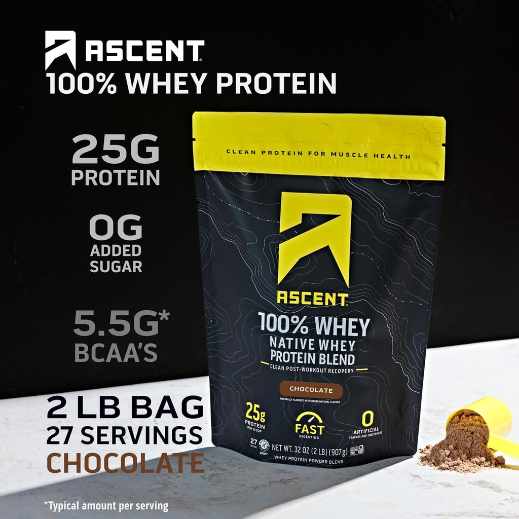 100% Whey Protein Powder - Post Workout Whey Protein Isolate, Zero Artificial Flavors & Sweeteners, Gluten Free, 5.5G BCAA, 2.6G Leucine, Essential Amino Acids, Chocolate 2 Lb