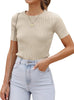 Women'S Short Sleeve Crewneck T Shirt 2024 Summer Ribbed Knit Slim Fit Basic Solid Color Tee Tops