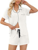 Womens Pajamas Set Short Sleeve Sleepwear Button down Nightwear Shorts Soft Pj Sets S-XXL