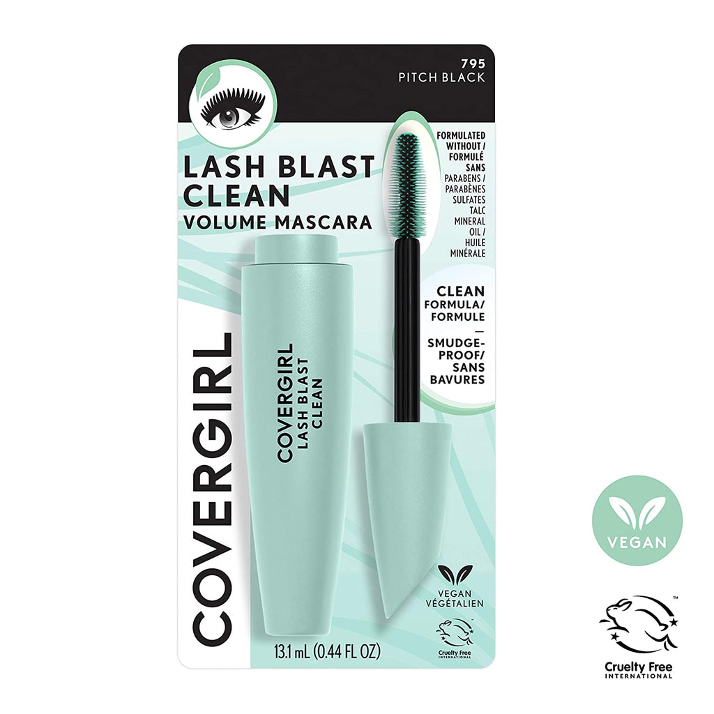 Lash Blast Clean Volume Mascara, Vegan Formula, Volumizing, Smudge-Proof, Cruelty Free, Pitch Black, 1 Count