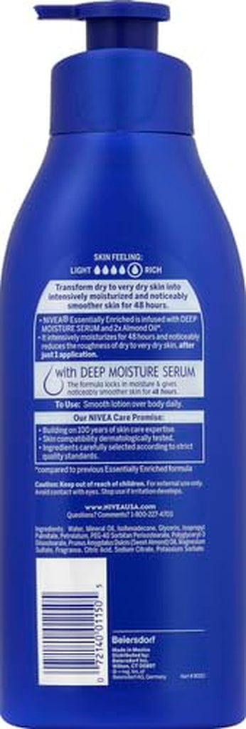 Essentially Enriched Body Lotion for Dry Skin, 48-Hour Moisturizing Lotion with Deep Nourishing Serum and Almond Oil, 16.9 Fl Oz Pump Bottle