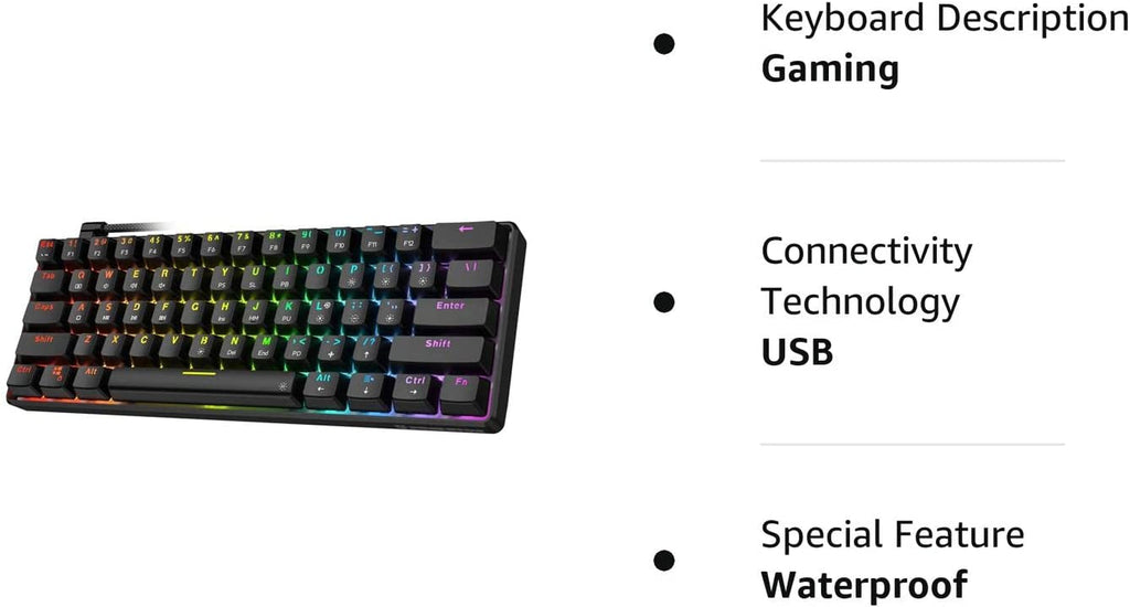 TH61 60% Mechanical Gaming Keyboard,Rgb Backlit Wired Ultra-Compact Mini Mechanical Keyboard Full Keys Programmable Black