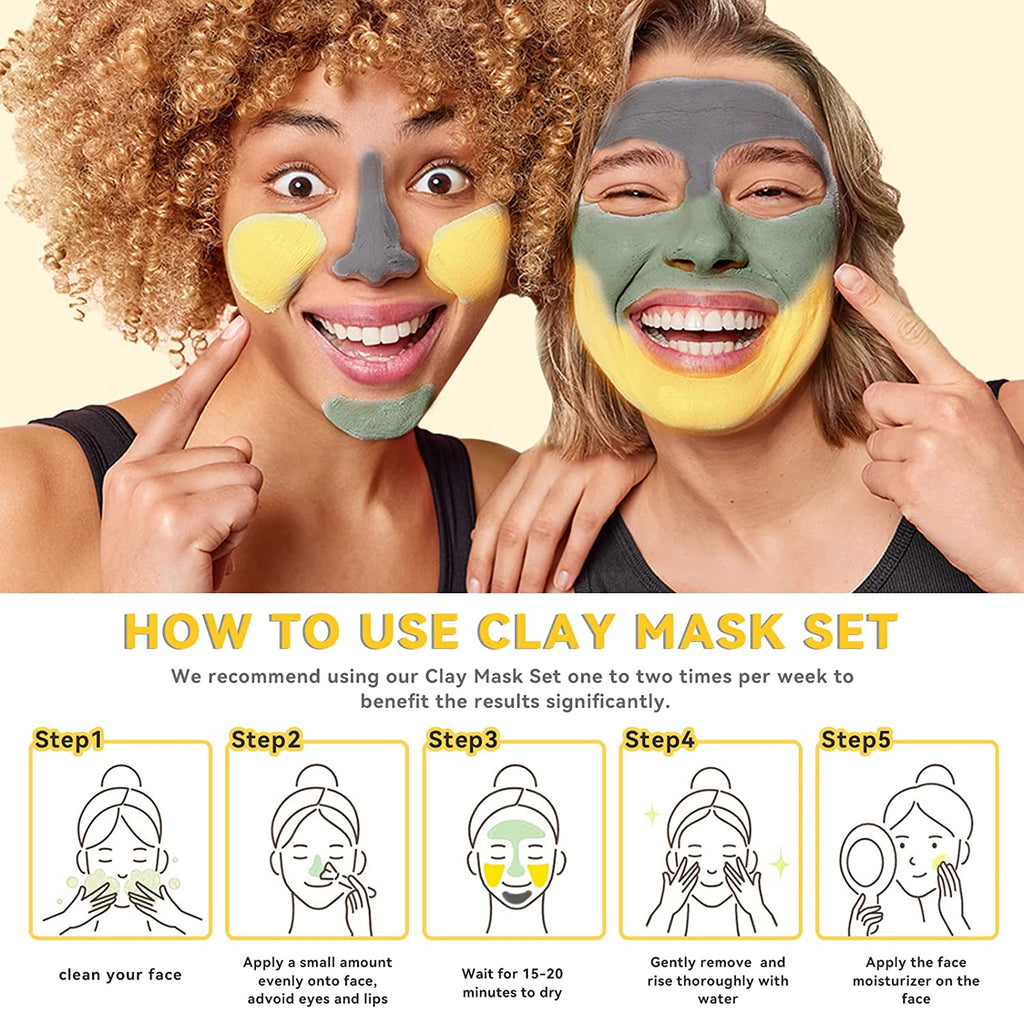 Turmeric Clay Mask - Green Tea Clay Mask - Dead Sea Minerals Mud Mask, Spa Facial Mask Set, Face Mask Gift Set 2.5 Oz Each