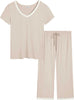 Cooling Pajamas Set Bamboo Viscose Pjs Ultra Soft Short Sleeve Womens Sleepwear S-XXL