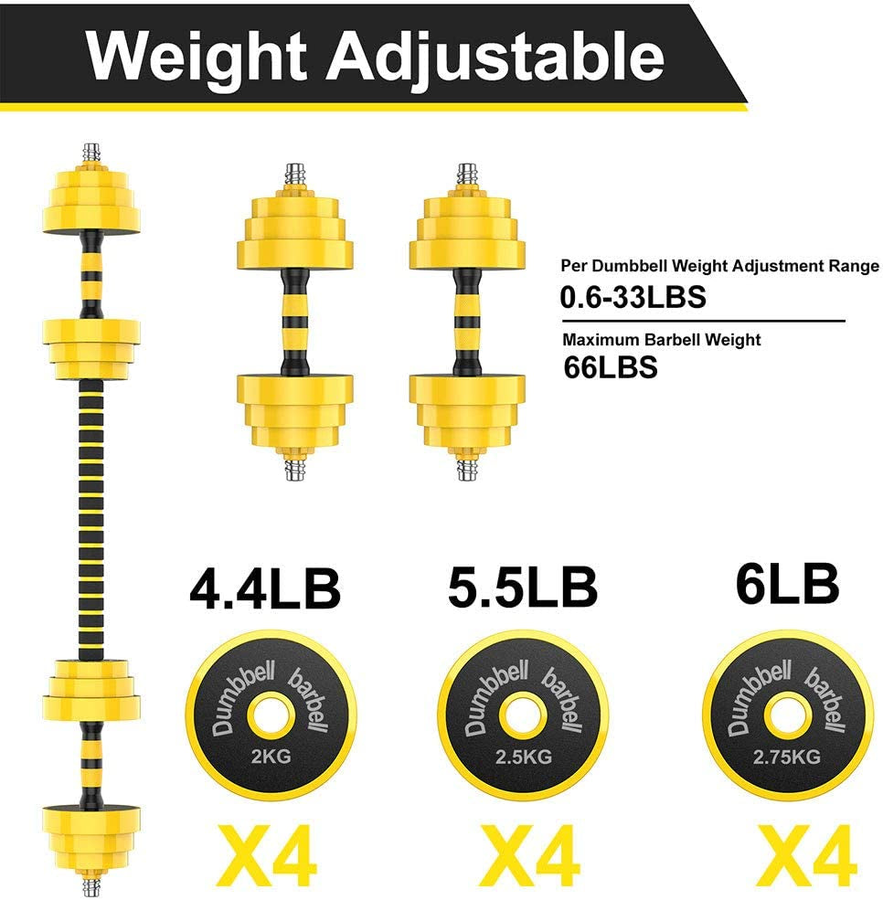 Adjustable Dumbbell Barbell, Free Weights 2-In-1 Dumbbell Barbell Set, Non-Slip Hand Dumbbell for Home, Gym, Office